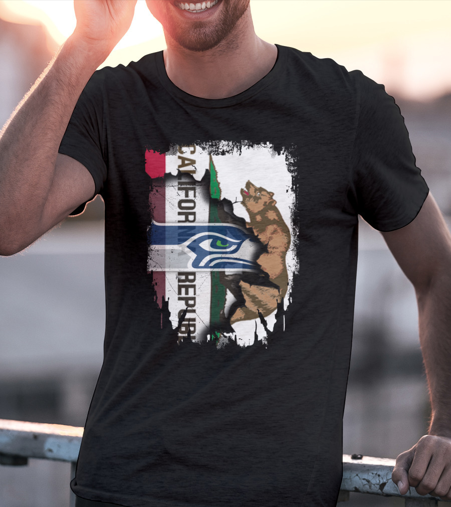 Together California Republic With Seahawks Logo Bear T-Shirt