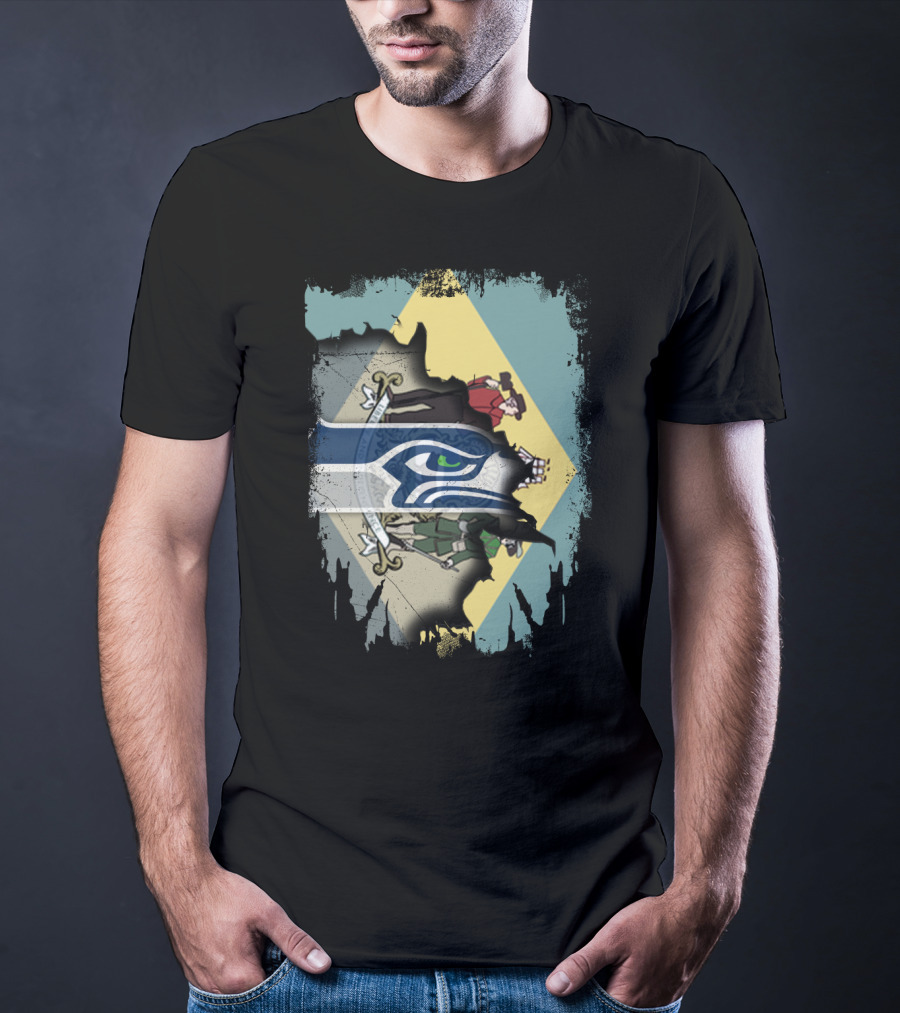 Delaware Flag With Seahawks Logo Fusion T-Shirt