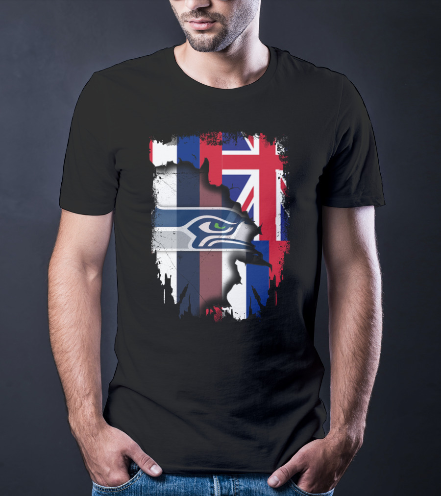 Together Hawaii With Seahawks Logo And Hawaiian Flag T-Shirt