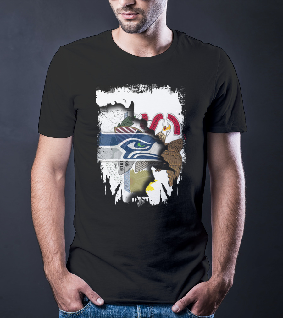 Illinois State And Seattle Seahawks Unity Emblem T-Shirt