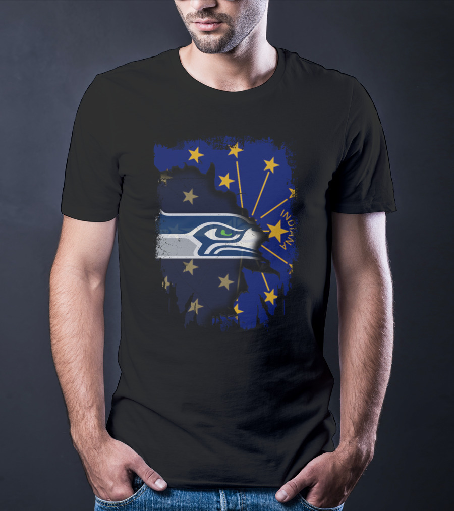 Seahawks Logo Blended With Indiana Flag Stars T-Shirt
