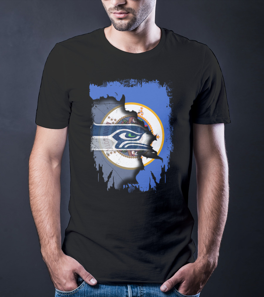 Minnesota Flag With Seahawks Logo Fusion T-Shirt