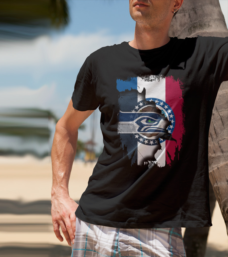 Missouri Flag With Seahawks Logo Fusion T-Shirt