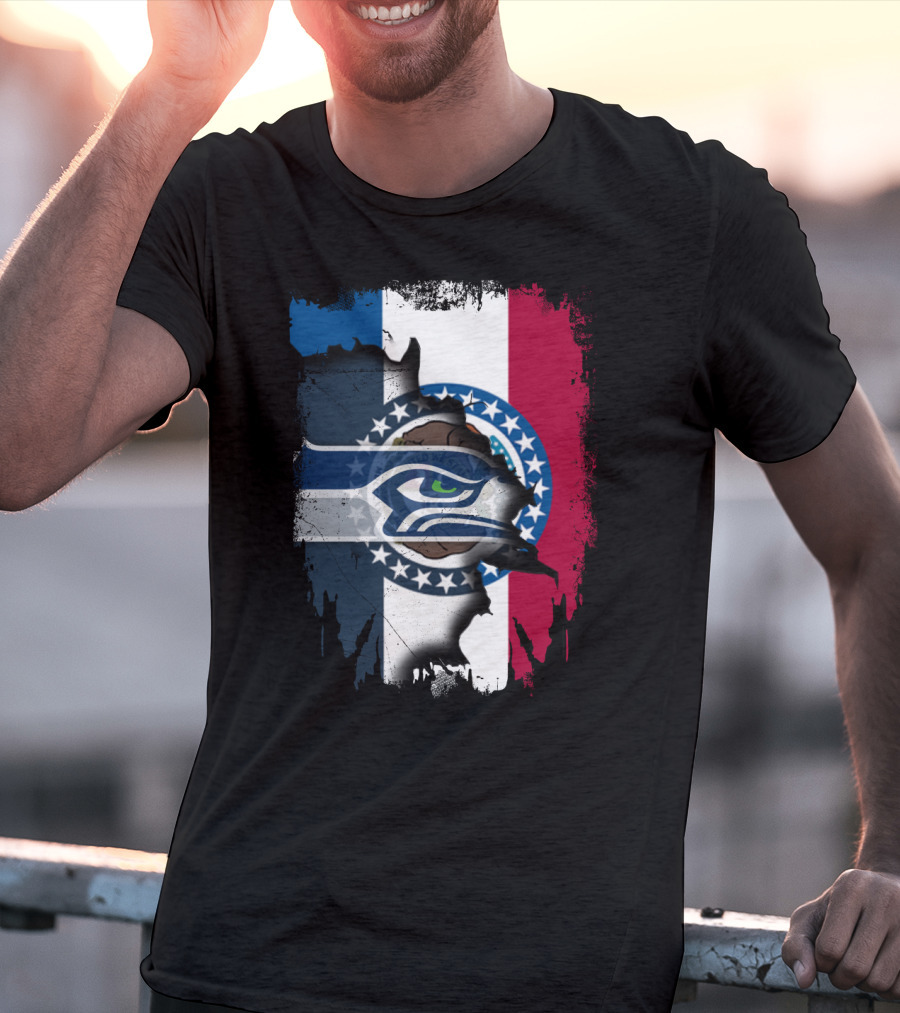 Missouri Flag With Seahawks Logo Fusion T-Shirt