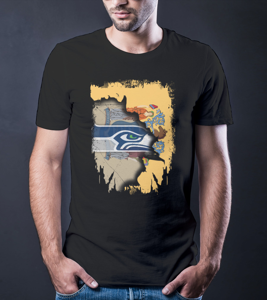 New Jersey State Crest Blending With Seahawks T-Shirt