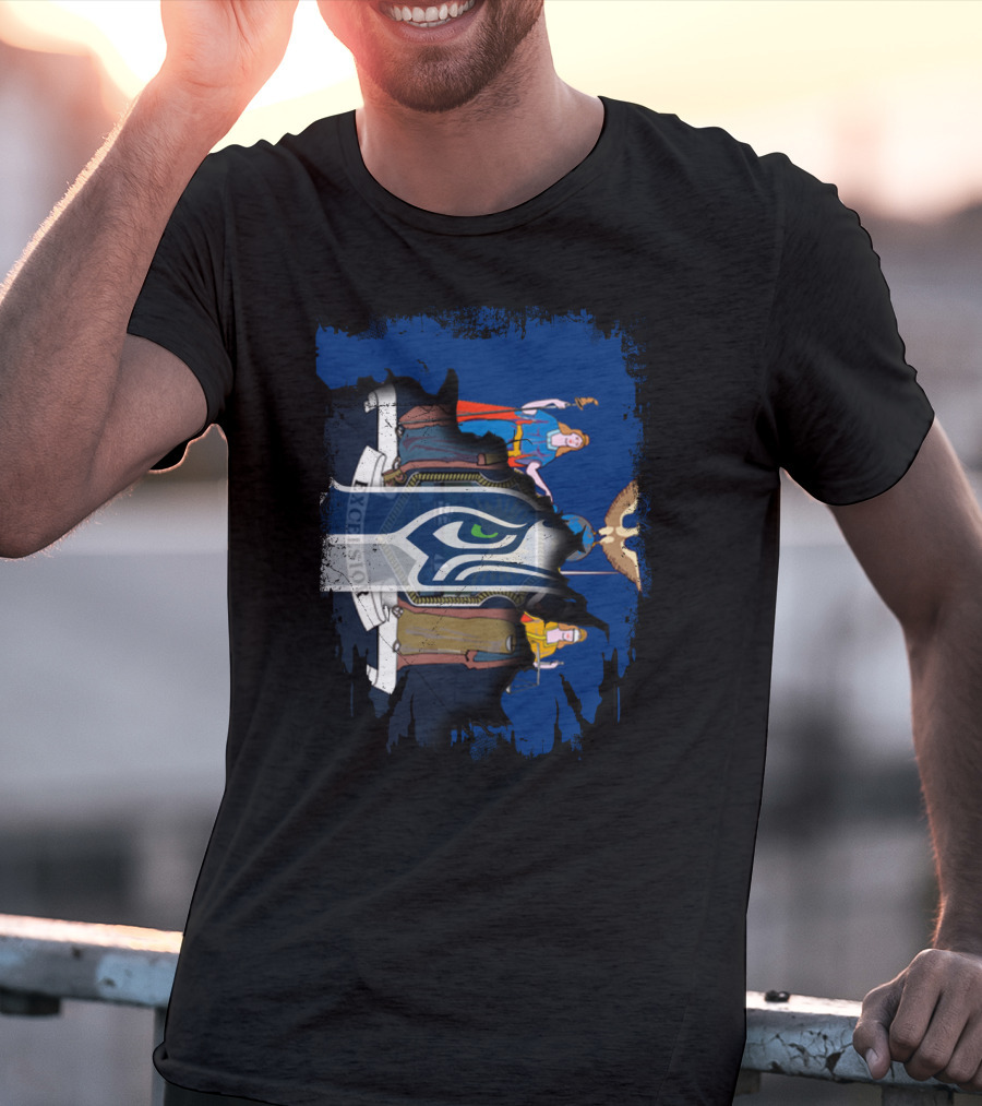 New York State Flag Merged With Seattle Seahawks T-Shirt