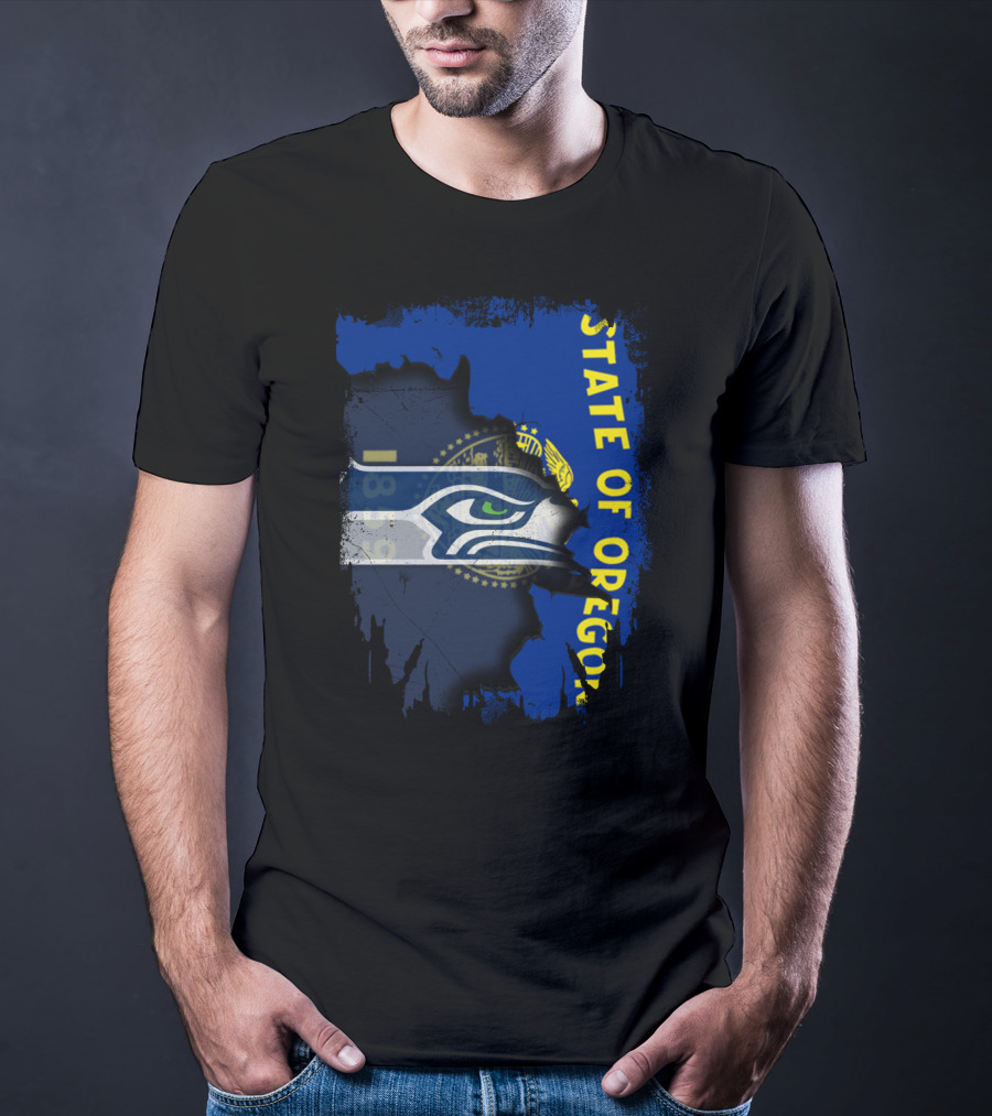 State Of Oregon With Seattle Seahawks T-Shirt