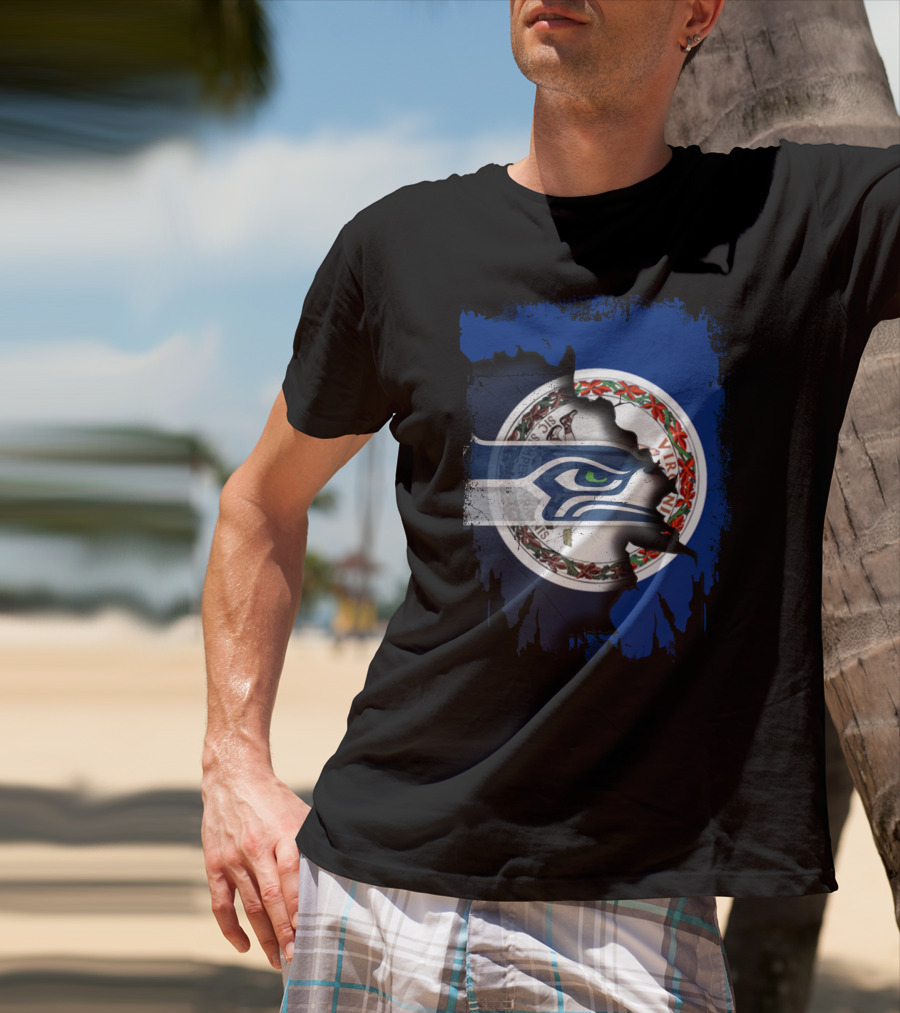 Virginia State Flag With Seattle Seahawks Logo Integration T-Shirt