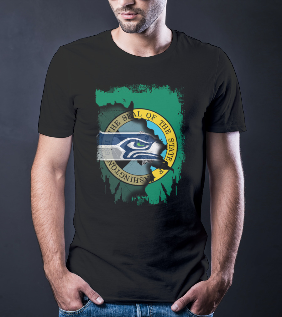The Seal Of The State Of Washington With Seattle Seahawks T-Shirt