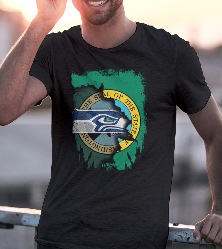 The Seal Of The State Of Washington With Seattle Seahawks T-Shirt