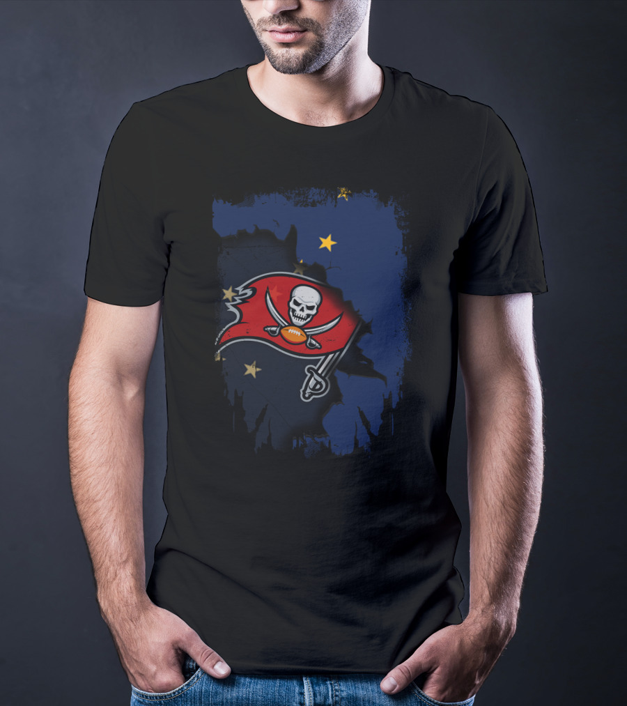 Together Alaska With Buccaneers Pirate Flag On Starry Blue Background T-Shirt