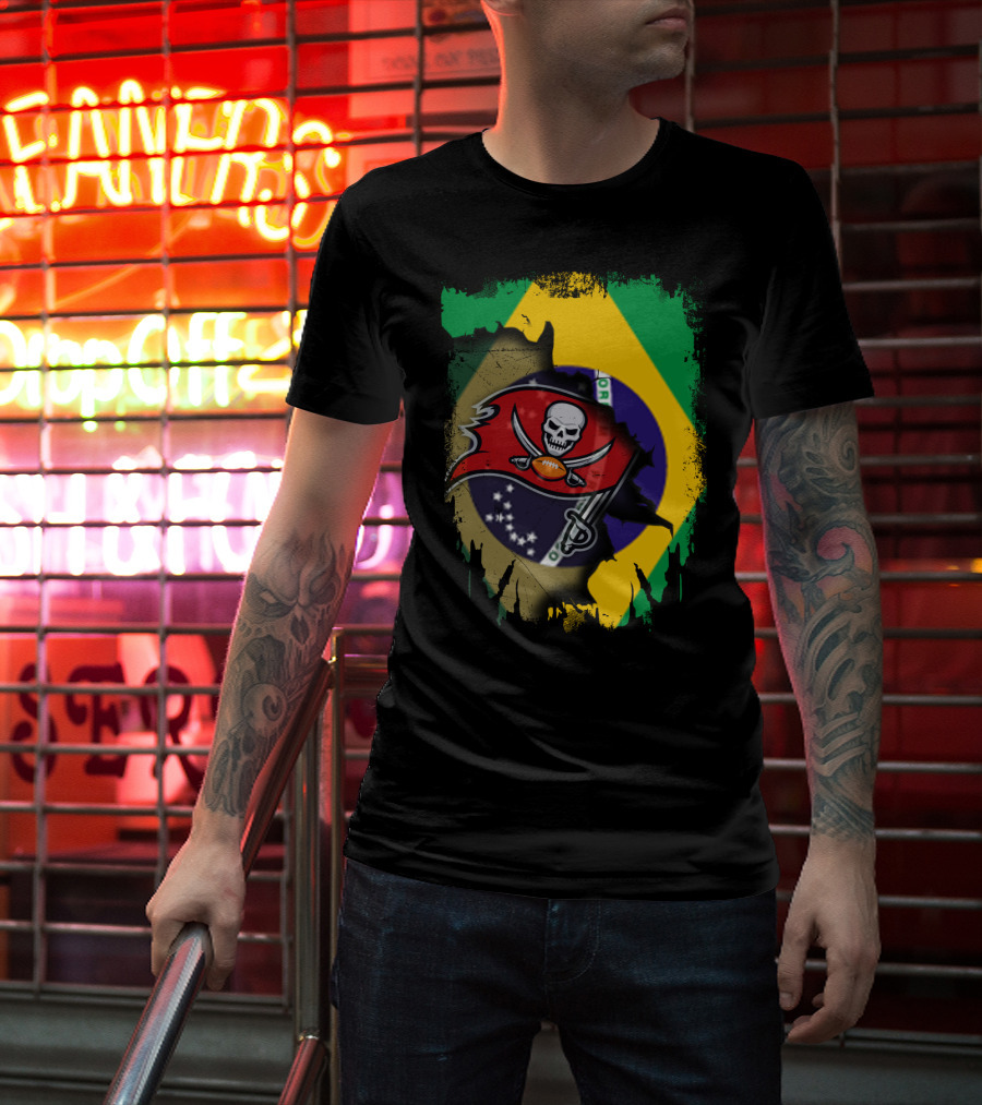 Brazilian Flag And Buccaneers Logo Fusion T-Shirt