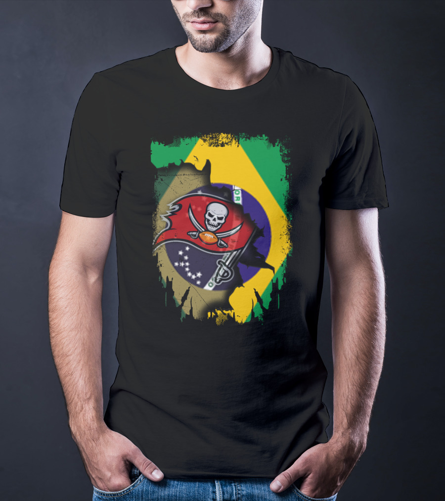 Brazilian Flag And Buccaneers Logo Fusion T-Shirt