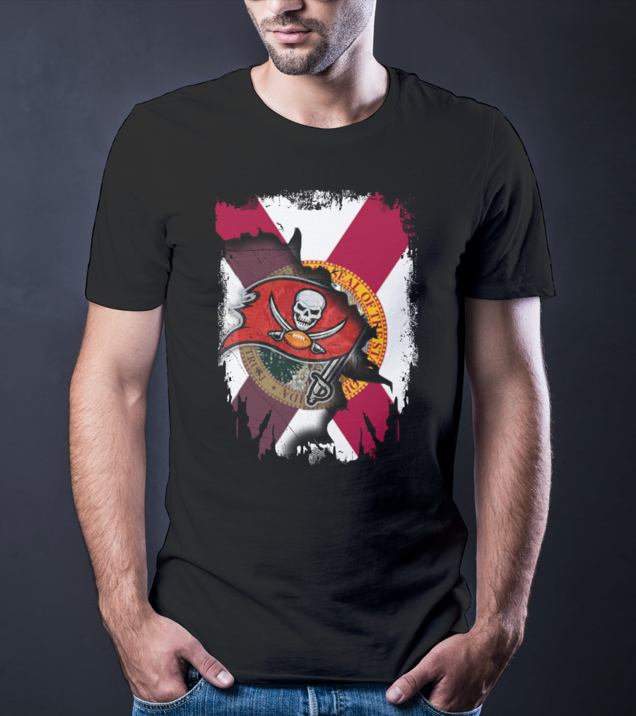 Florida State Flag With Tampa Bay Buccaneers Logo Fusion T-Shirt