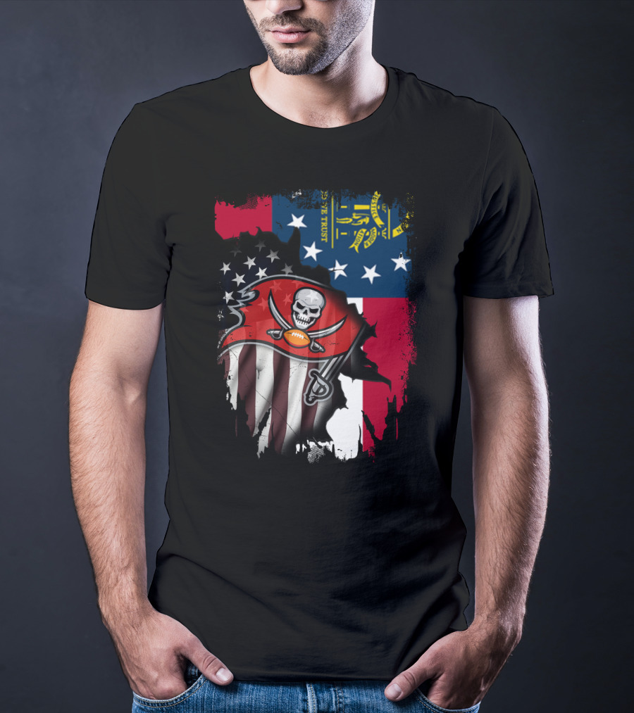 Georgia State Flag With Buccaneers Logo And American Flag Elements T-Shirt