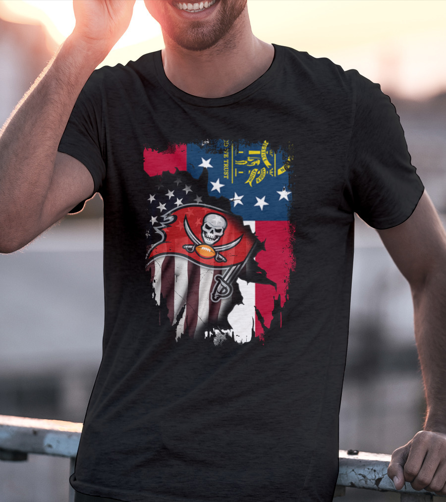 Georgia State Flag With Buccaneers Logo And American Flag Elements T-Shirt