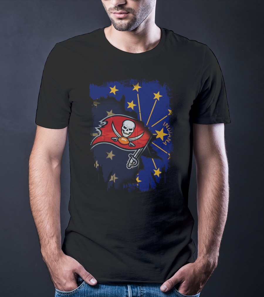 Indiana Pride With Buccaneers Flag On State Star Background T-Shirt