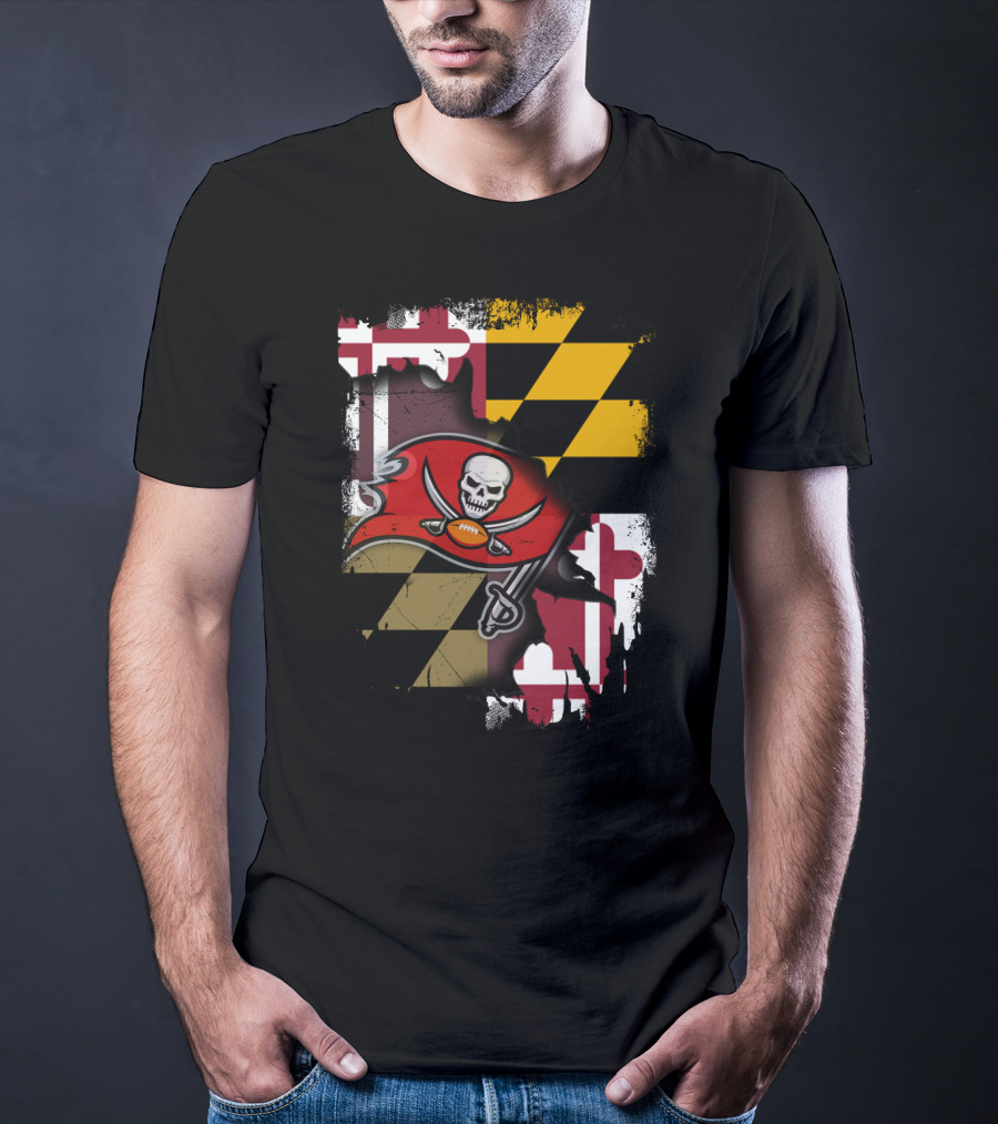 Maryland Flag And Buccaneers Logo Combination T-Shirt