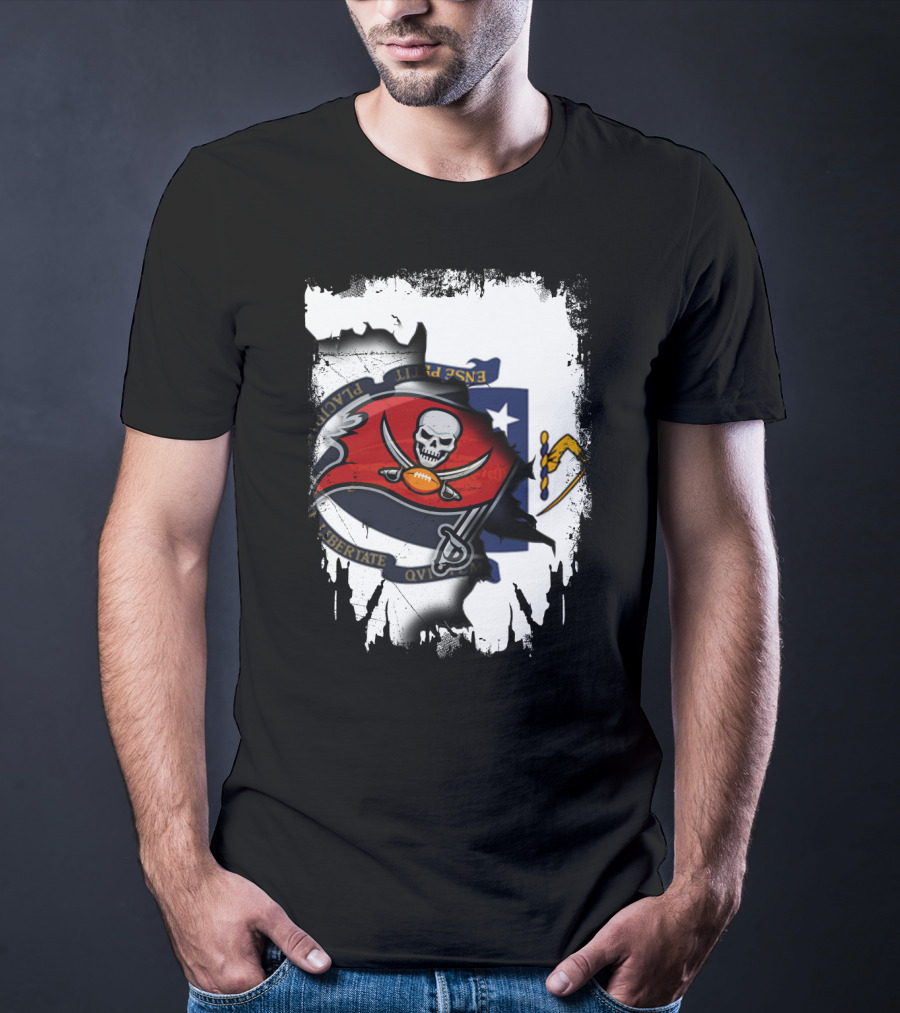 Together Massachusetts And Buccaneers Flag Fusion T-Shirt