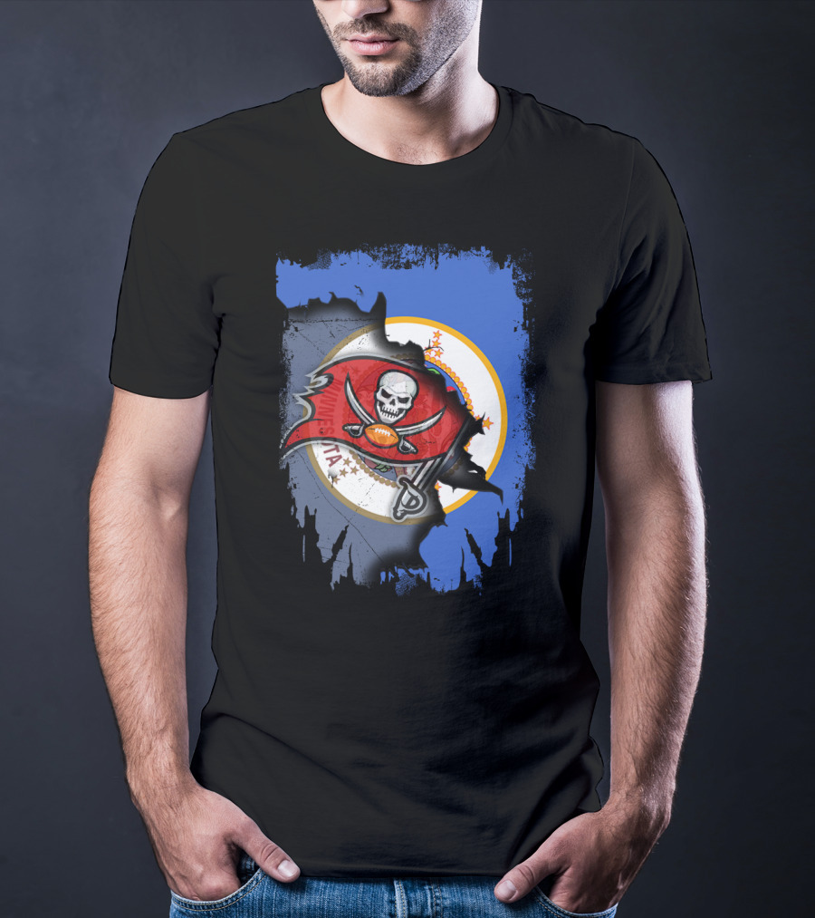 Together Minnesota Flag With Buccaneers Football Skull T-Shirt