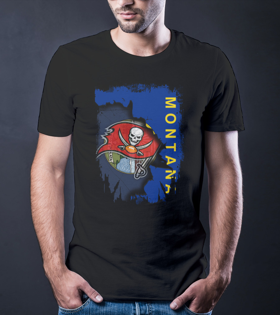 Montana Buccaneers Skull Football Logo Map T-Shirt