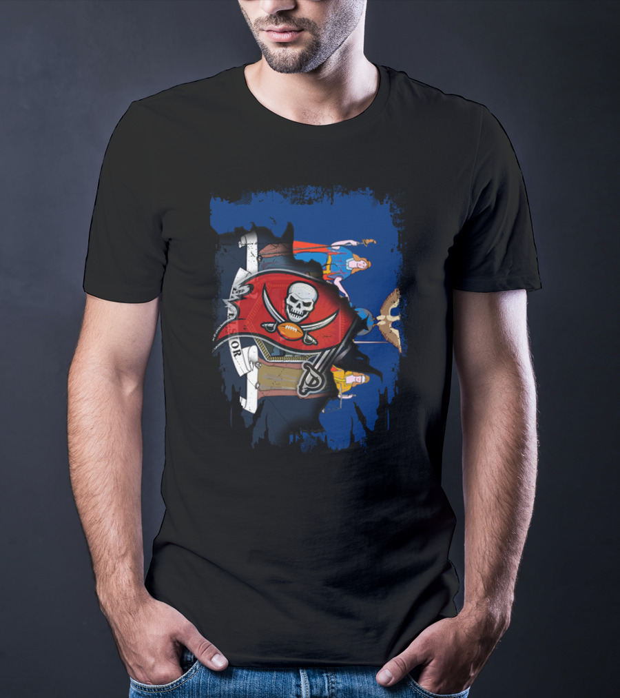 Together New York With Buccaneers Flag Logo And State T-Shirt