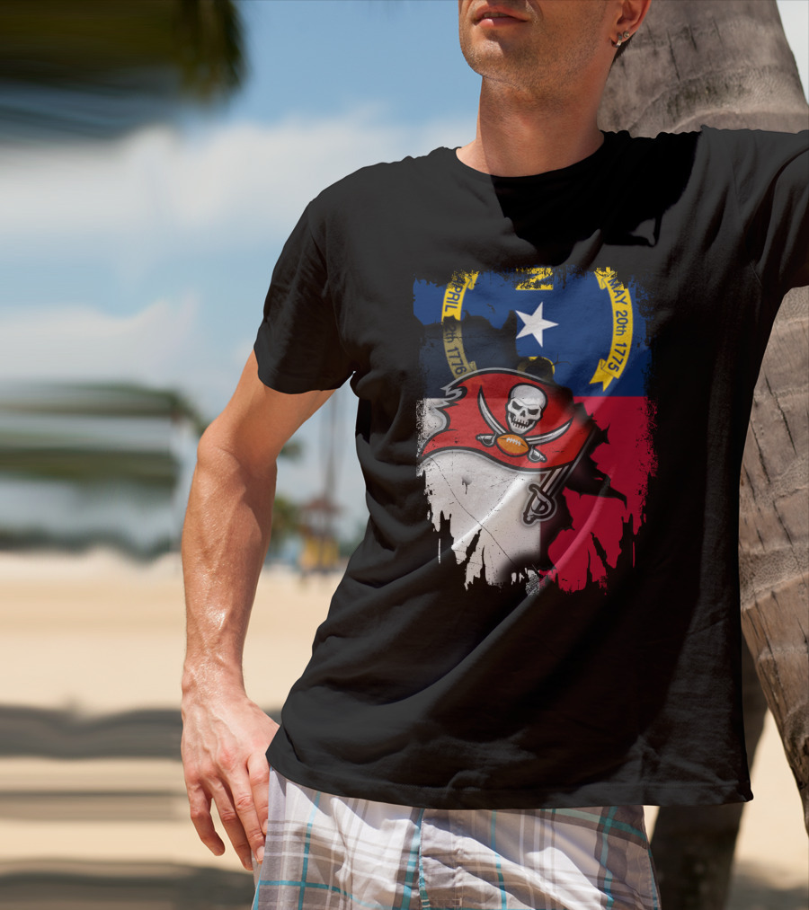 Together North Carolina With Buccaneers Flag And North Carolina Coat Of Arms April 1776 T-Shirt