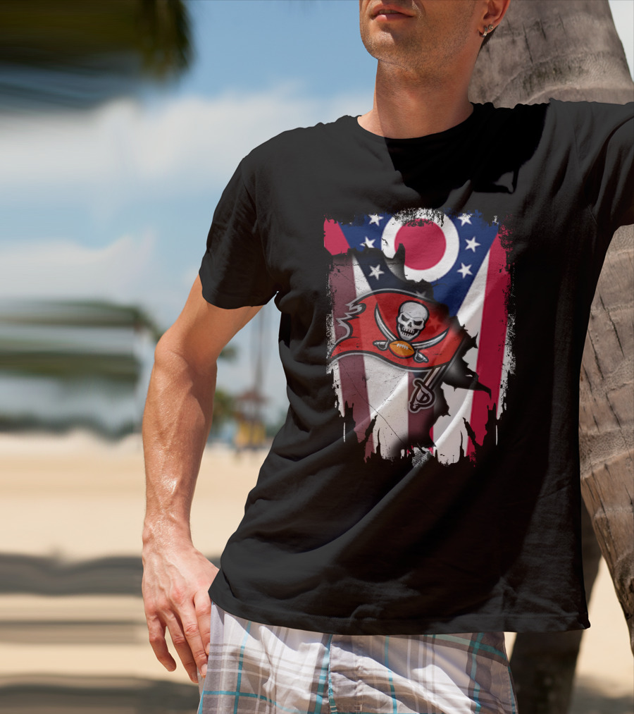 Ohio Flag With Tampa Bay Buccaneers Logo Together T-Shirt