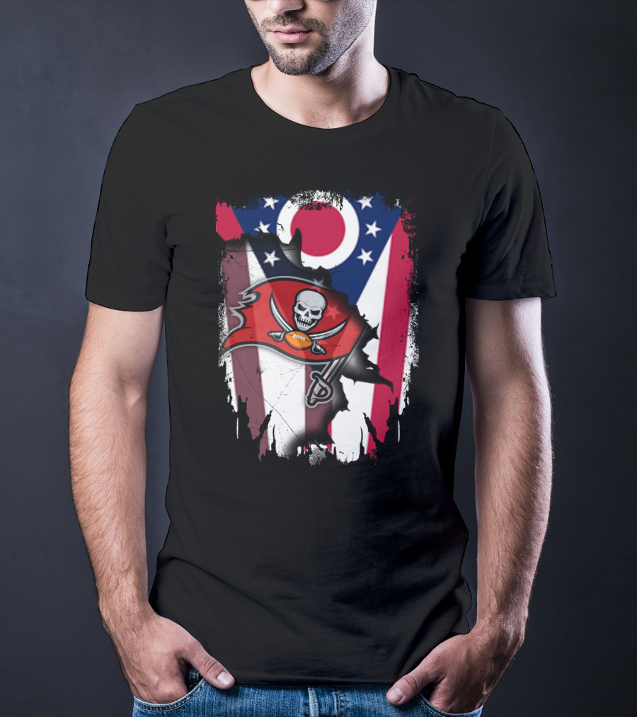 Ohio Flag With Tampa Bay Buccaneers Logo Together T-Shirt