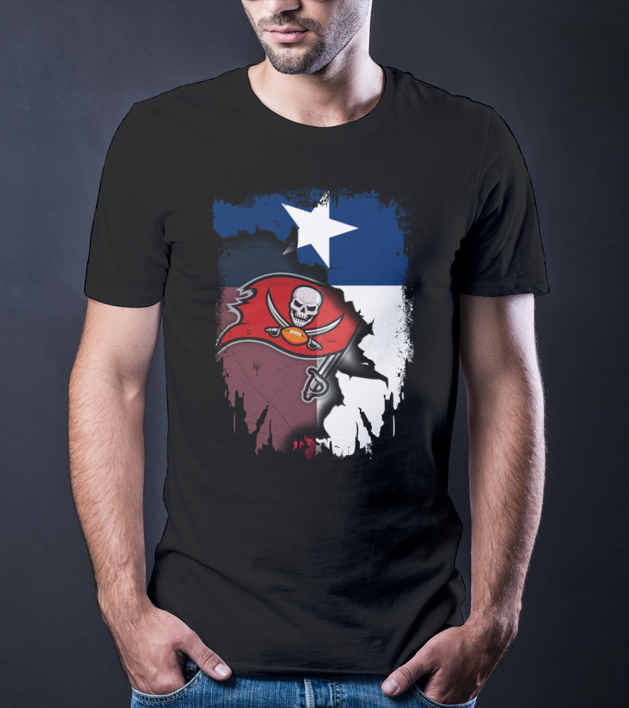 Texas Flag And Tampa Bay Buccaneers Skull And Swords Football Logo Combination T-Shirt