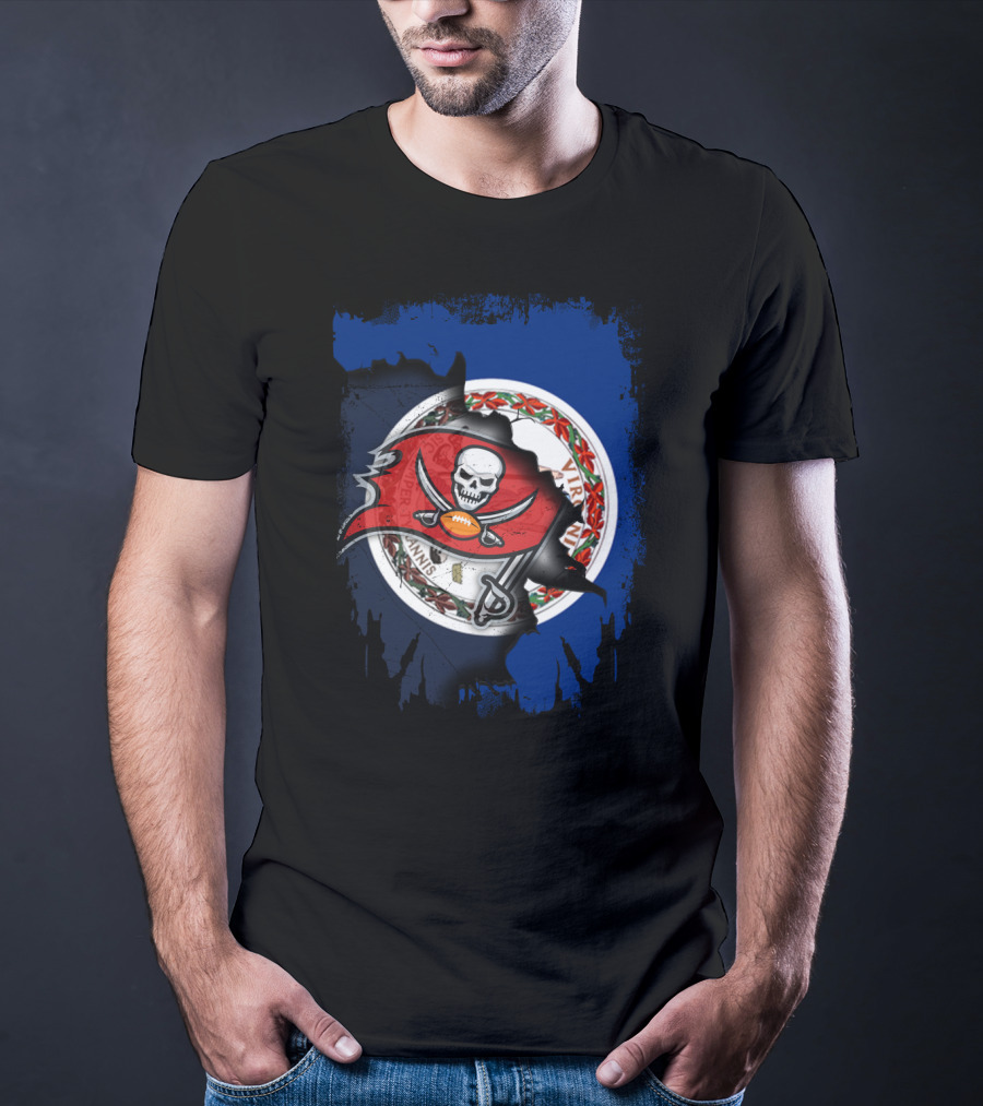 Virginia Buccaneers Unity Flag Skull Football T-Shirt