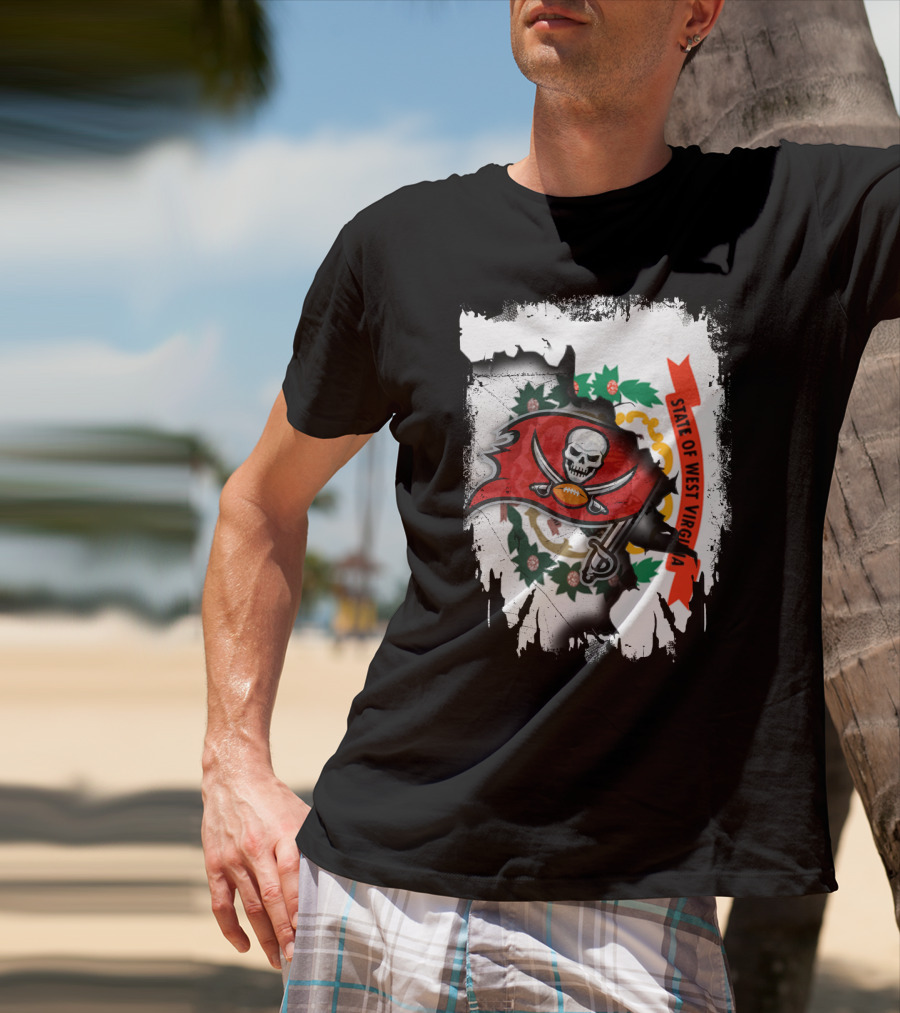 West Virginia State Flag With Tampa Bay Buccaneers Logo Fusion T-Shirt