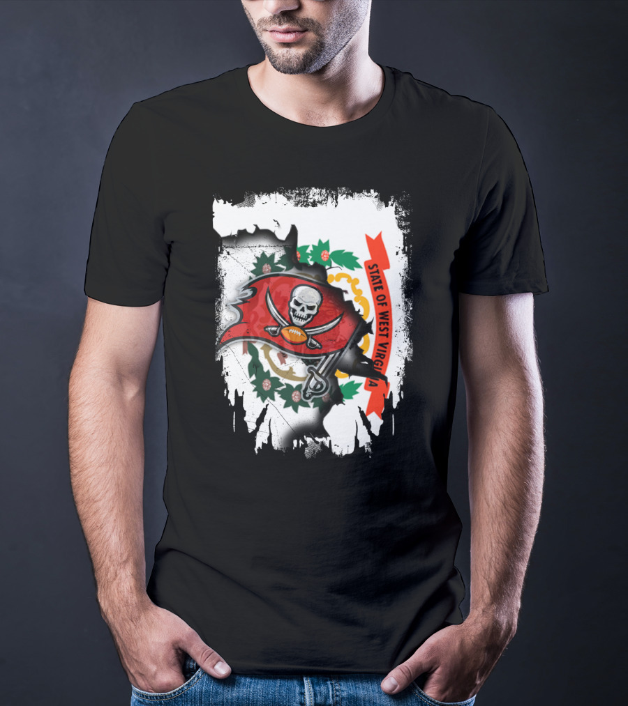 West Virginia State Flag With Tampa Bay Buccaneers Logo Fusion T-Shirt