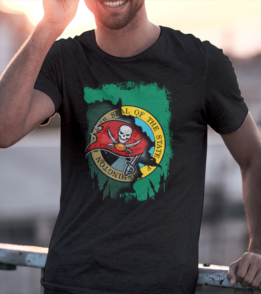 Washington State Seal And Buccaneers Logo Fusion T-Shirt