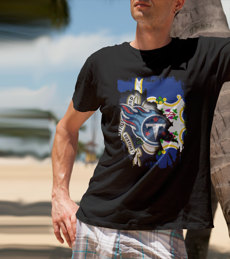 Connecticut Flag With Tennessee Titans Logo Fusion T-Shirt