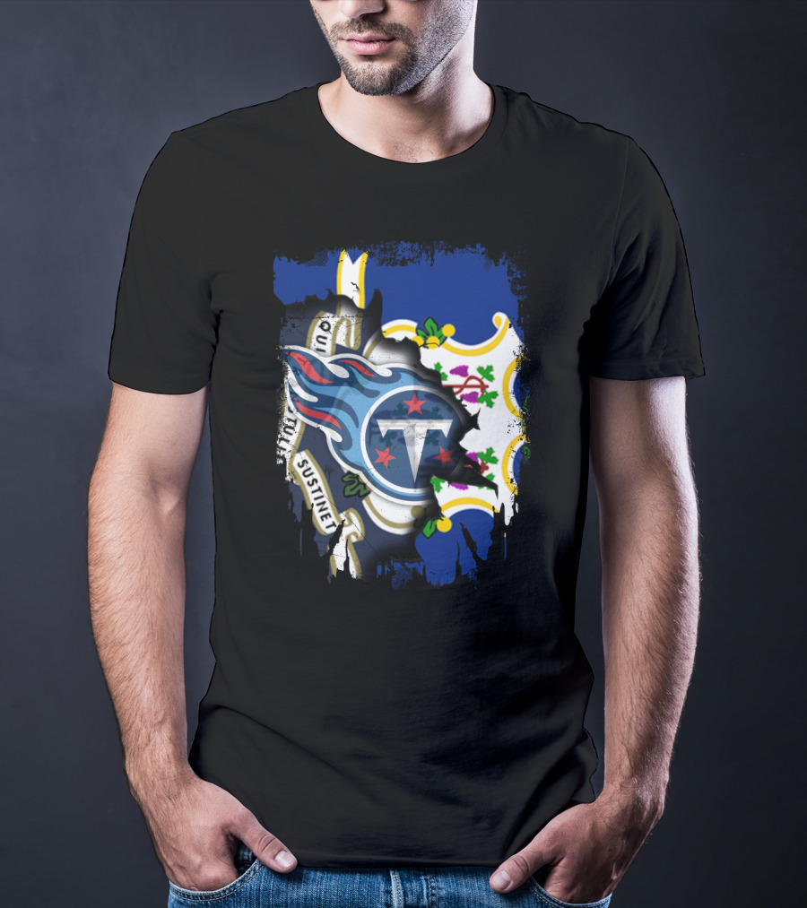 Connecticut Flag With Tennessee Titans Logo Fusion T-Shirt