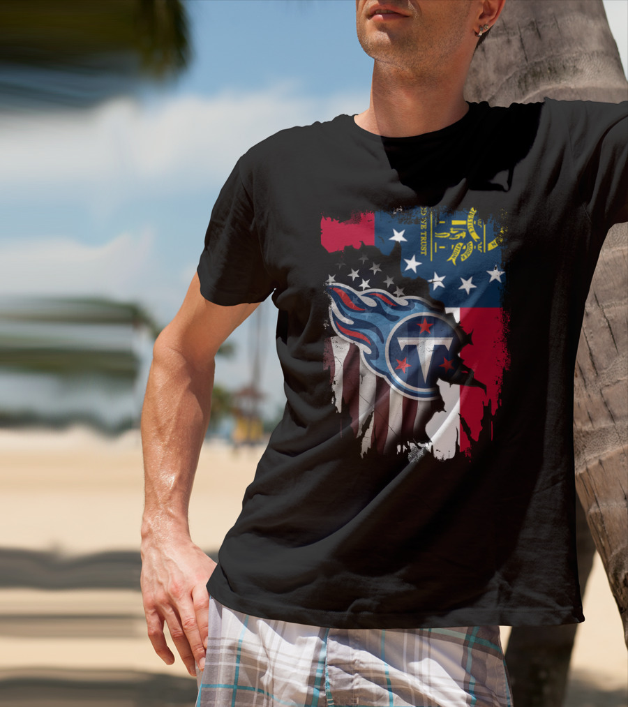 Georgia State Flag With Tennessee Titans Logo Fusion T-Shirt