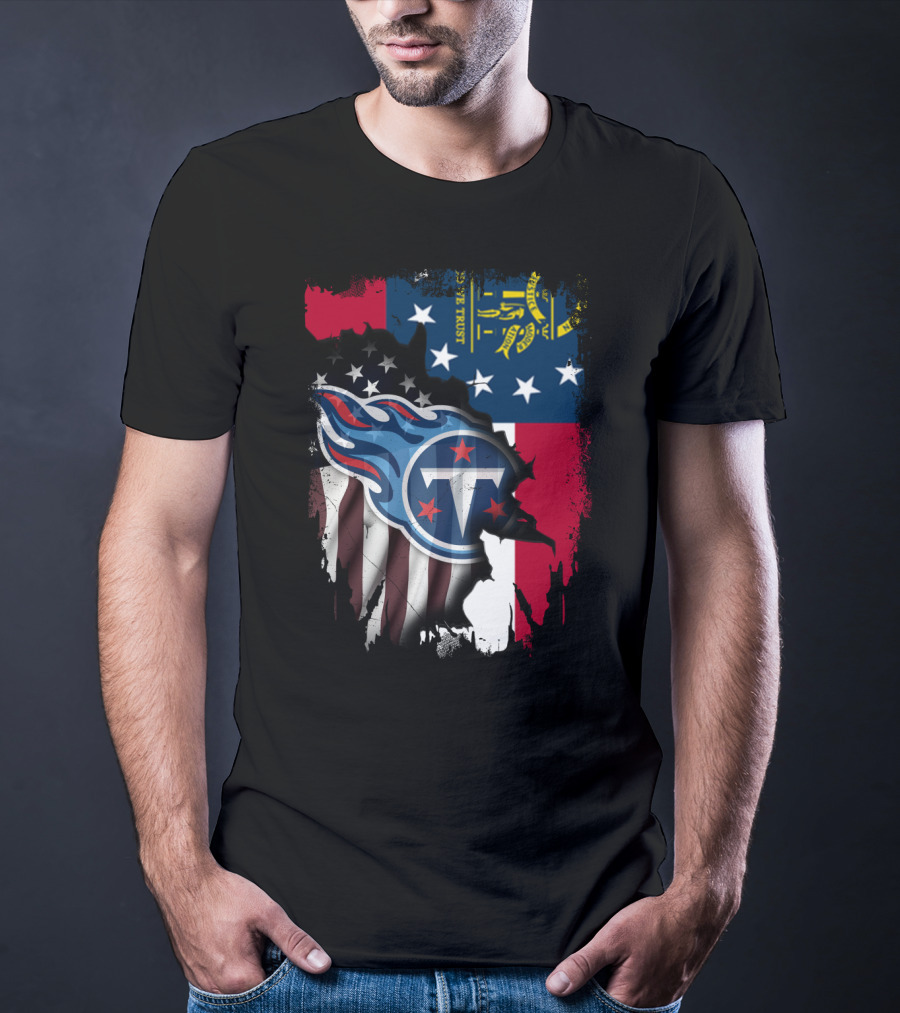 Georgia State Flag With Tennessee Titans Logo Fusion T-Shirt