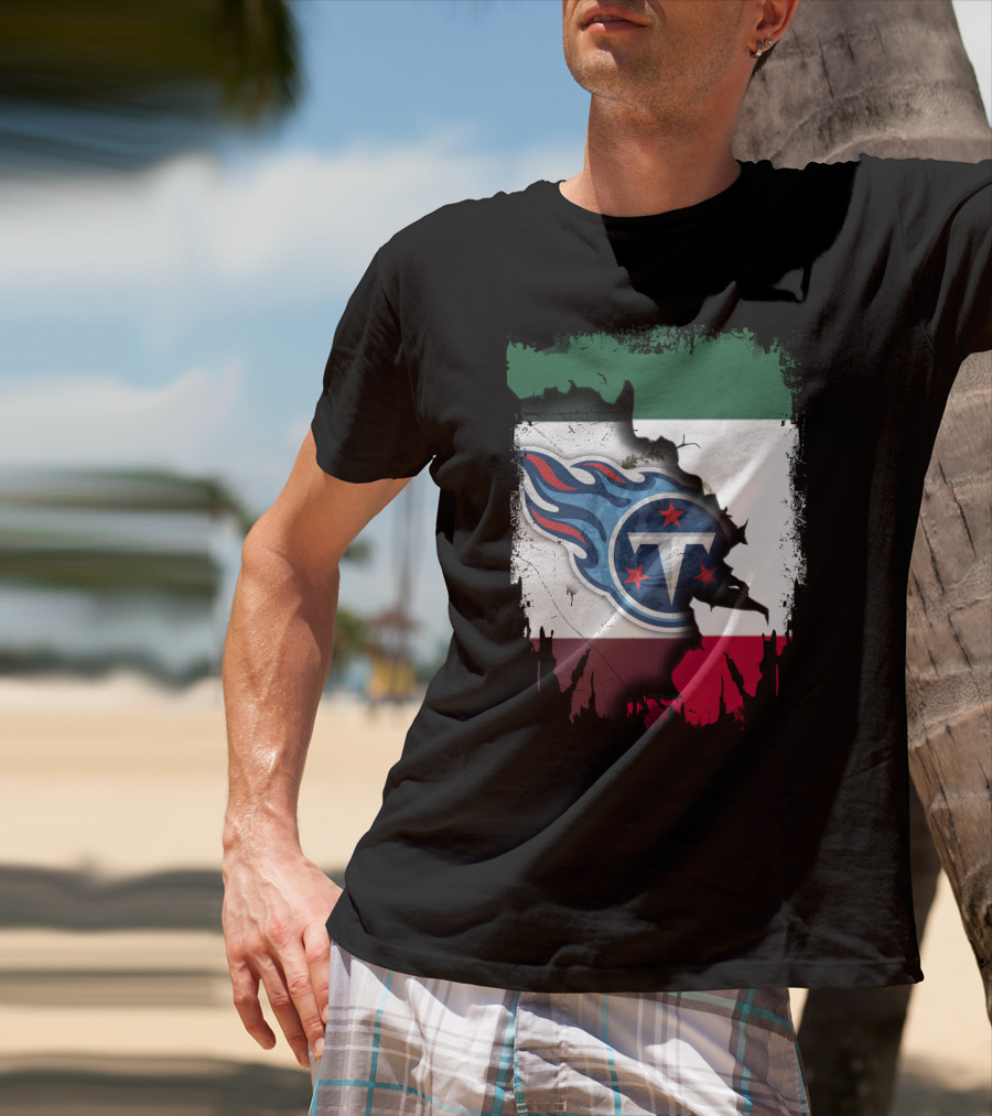Titans Logo Blending With Mexico Flag - Together Mexico With Titans T-Shirt