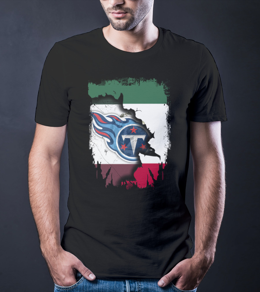 Titans Logo Blending With Mexico Flag - Together Mexico With Titans T-Shirt