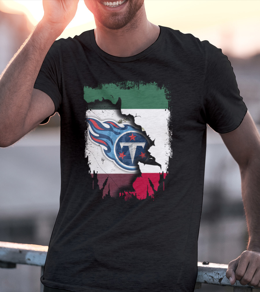 Titans Logo Blending With Mexico Flag - Together Mexico With Titans T-Shirt