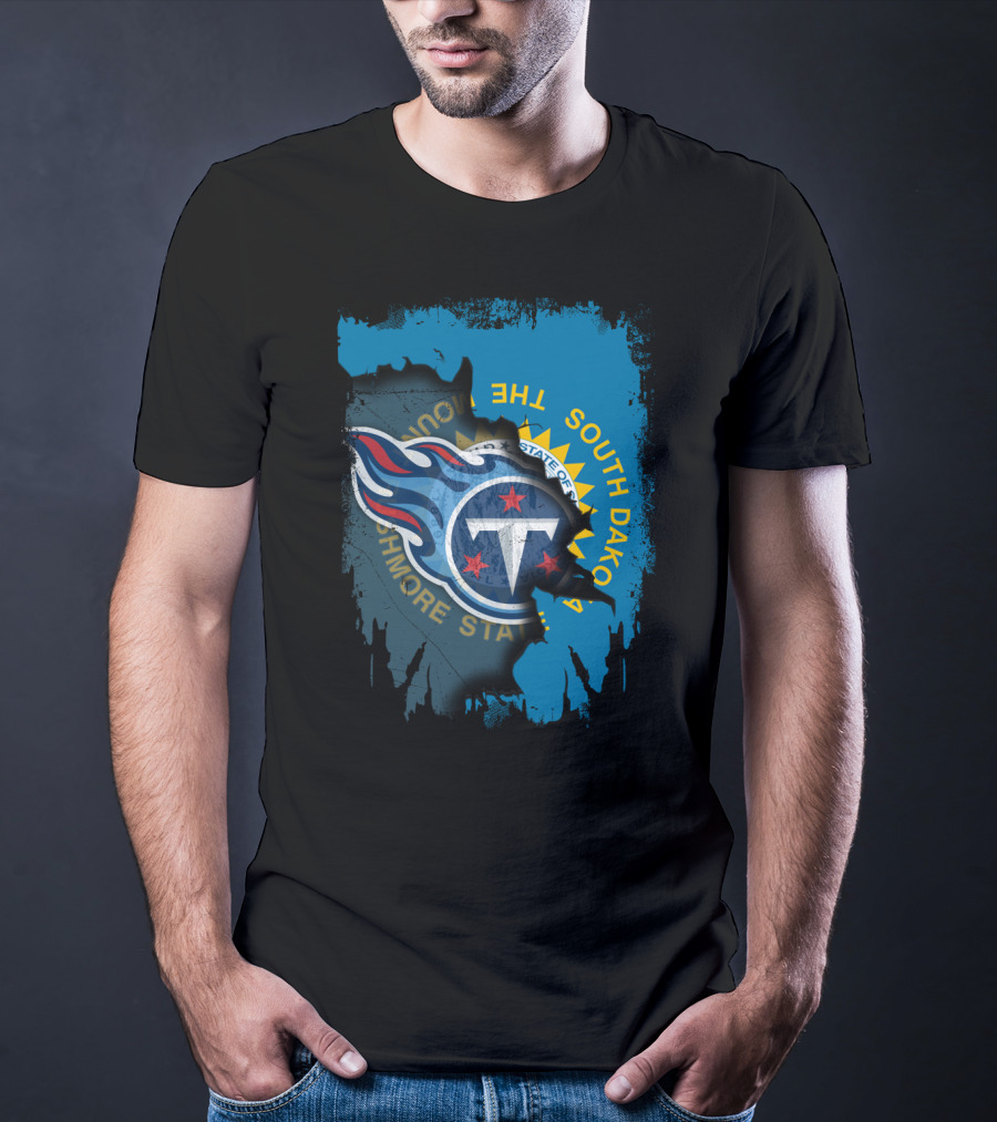 South Dakota State Flag And Tennessee Titans Logo Fusion T-Shirt