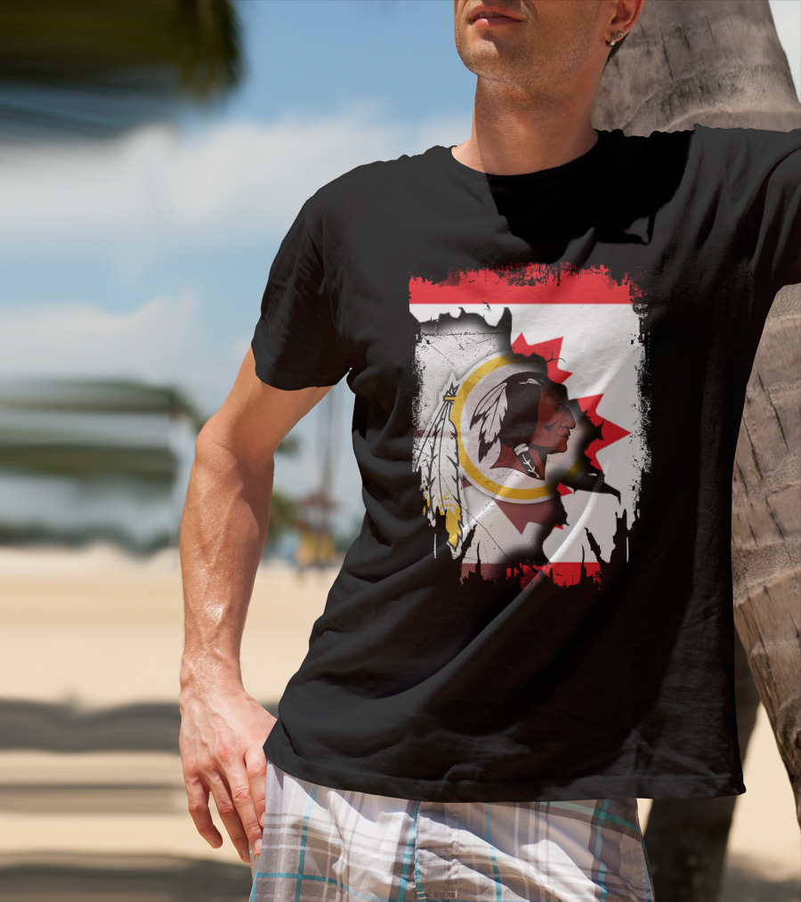 Together Canada Washington Redskins Logo In Torn Maple Leaf Flag T-Shirt