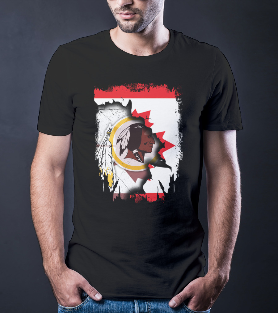 Together Canada Washington Redskins Logo In Torn Maple Leaf Flag T-Shirt