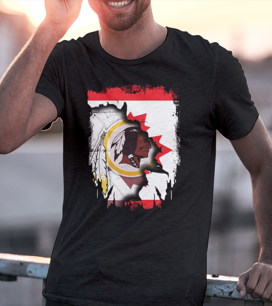 Together Canada Washington Redskins Logo In Torn Maple Leaf Flag T-Shirt