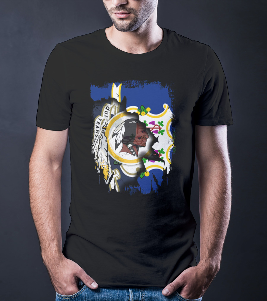 Connecticut State Emblem Overlay With Redskins T-Shirt