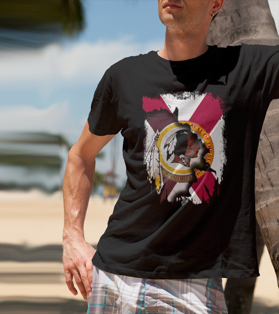 Florida State Flag With Redskins Face And Logo Together T-Shirt