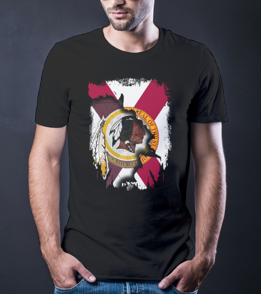 Florida State Flag With Redskins Face And Logo Together T-Shirt