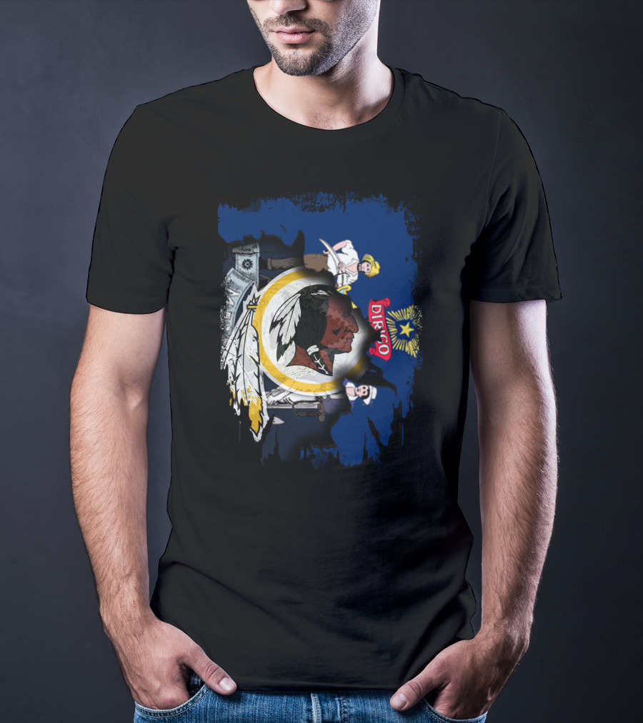 Together Maine With Redskins Dirigo Flag And Logo Montage T-Shirt