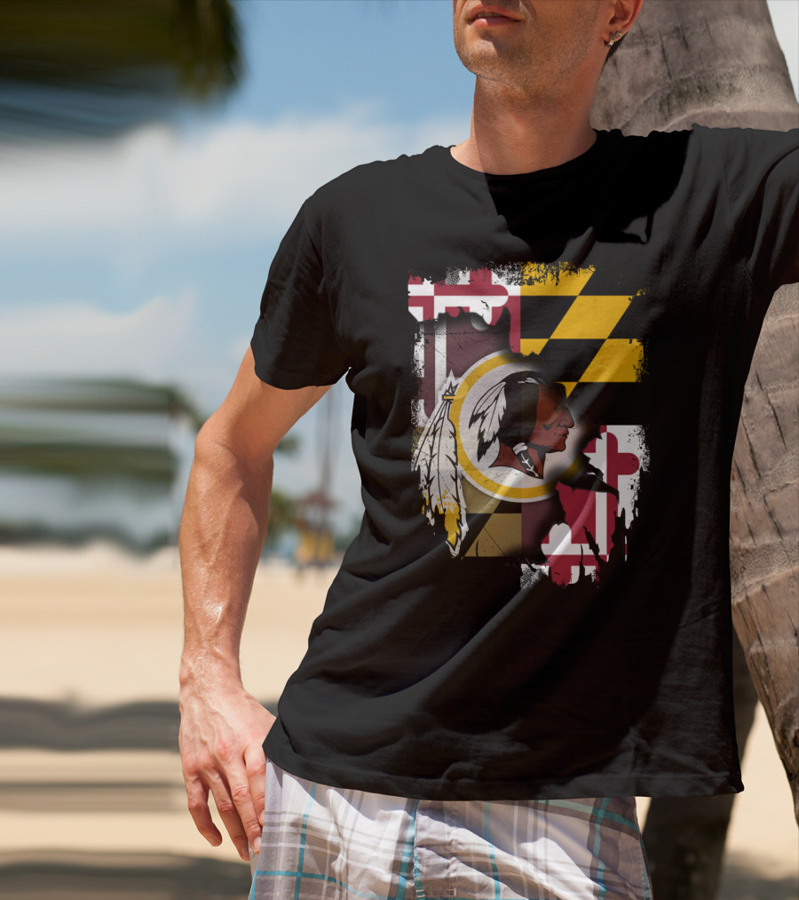 Maryland Flag With Washington Redskins T-Shirt